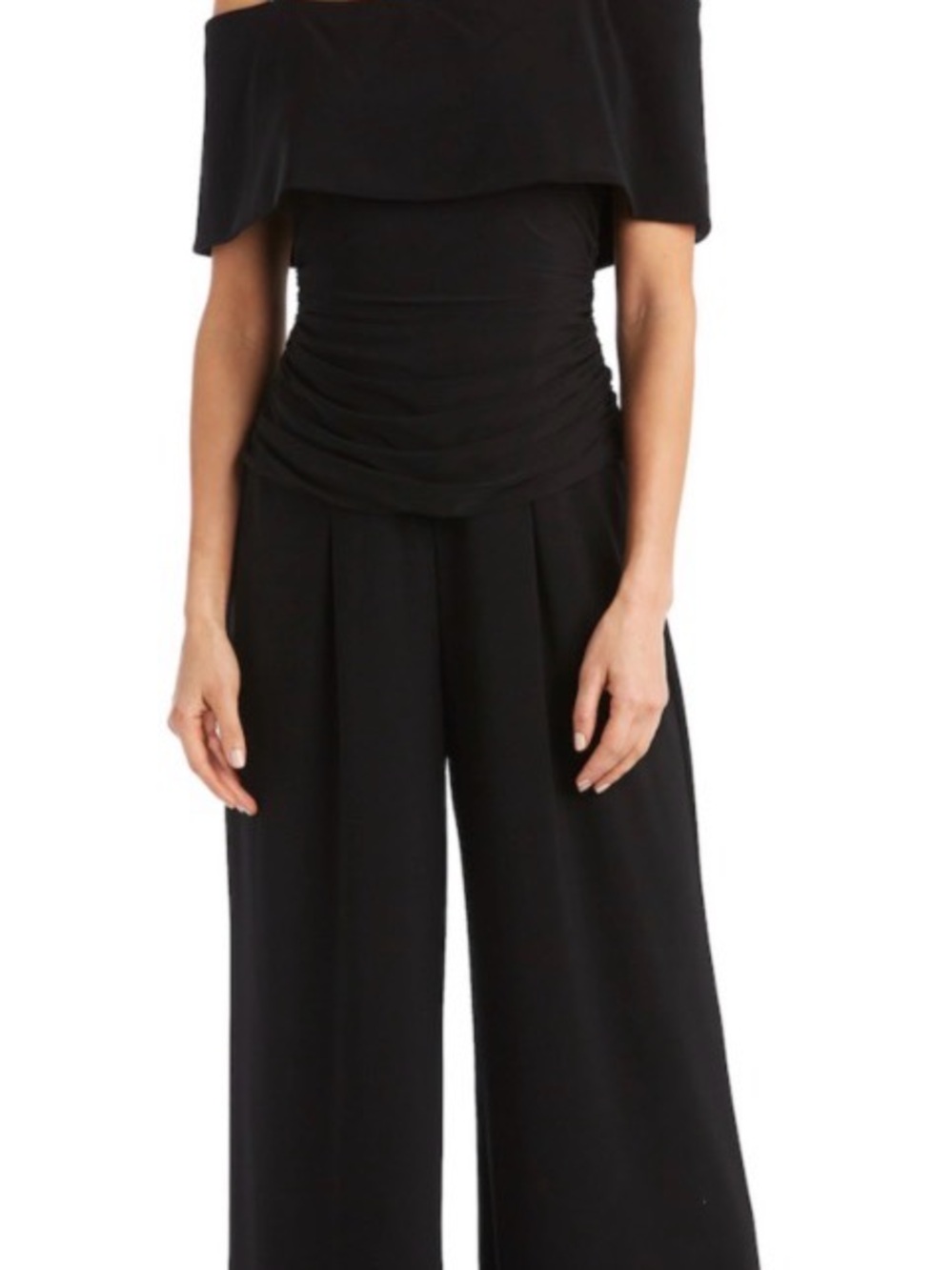 R&M Richards Black Off-Shoulder Wide-Leg Jumpsuit